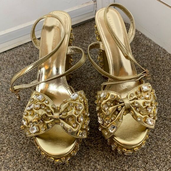 Azalea Wang MAYA-GOLD rhinestone PLATFORM HEELED SANDAL woman’s size 11 - Picture 1 of 10